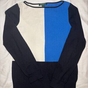 Lauren by Ralph Lauren Sweater, Women's, Sz L, Blue/White, Preppy, Old Money